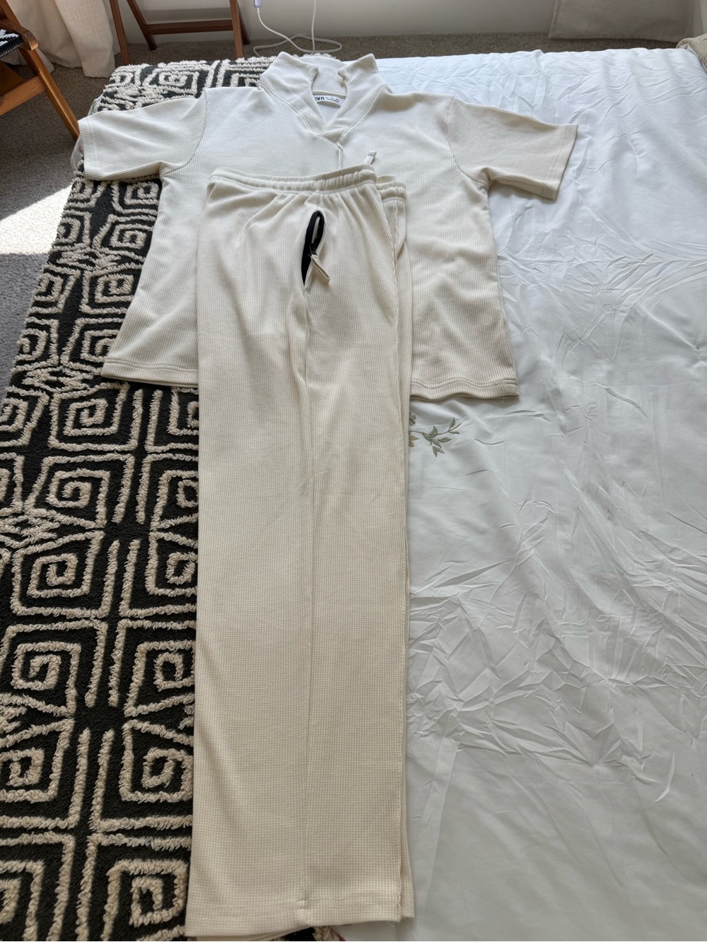 ZARA Unisex Cream Ribbed 2-Piece Tracksuit Set Size L